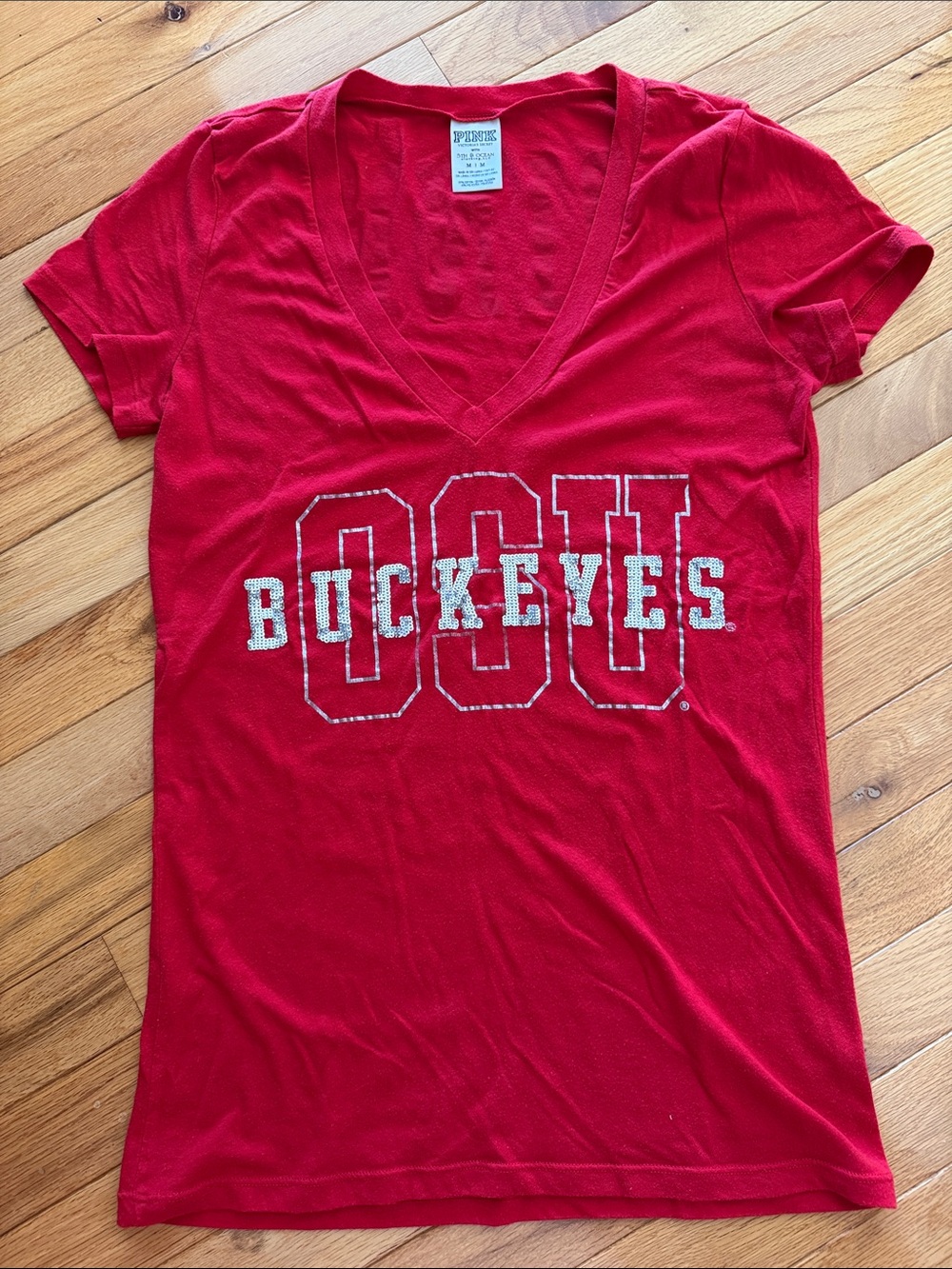 PINK Victoria's Secret Red Buckeyes V-Neck Tee